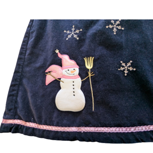 Sonoma 3T Snowman Snowflake Winter Party Dress (Navy Velour) - Picture 2 of 7